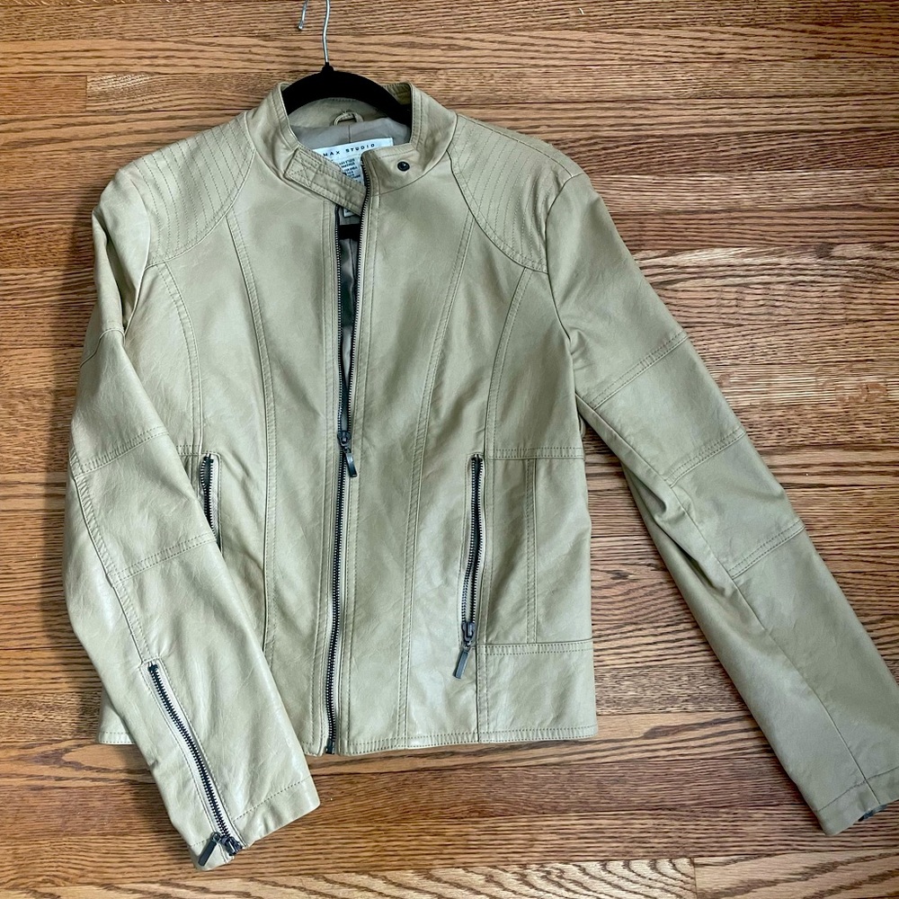 Tan Max Studio leather moto jacket